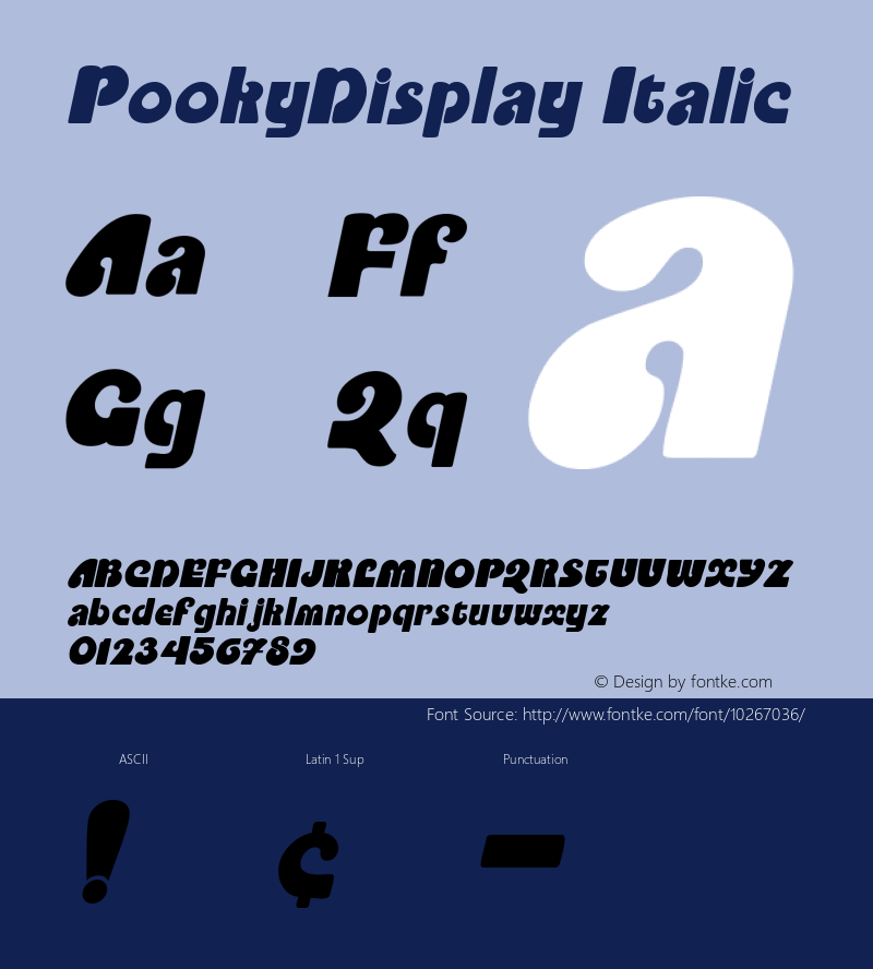 PookyDisplay Italic Macromedia Fontographer 4.1 7/2/96 Font Sample