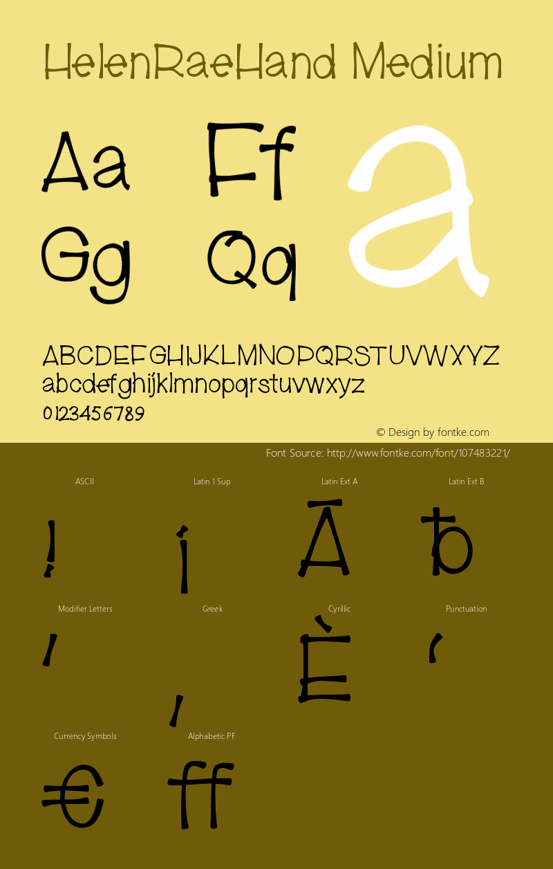 HelenRaeHand Version 001.000 Font Sample