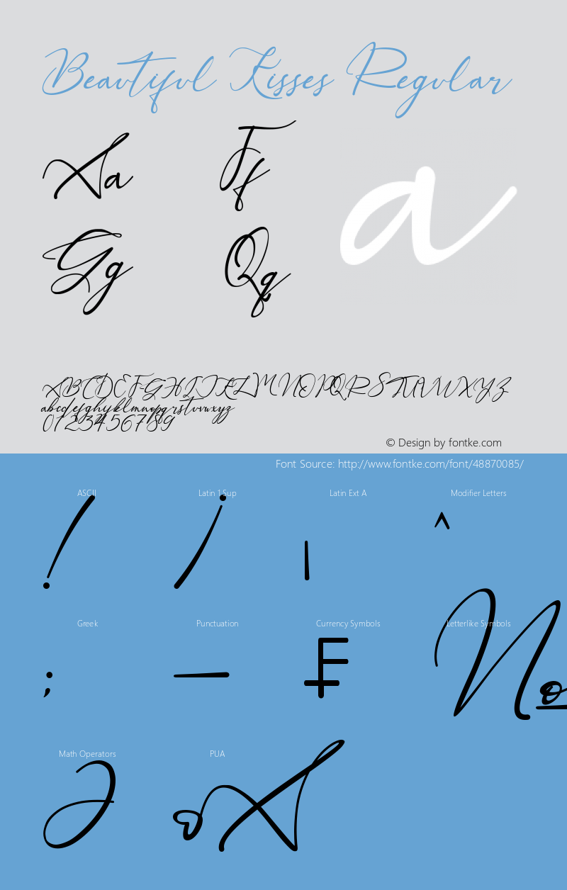 Beautiful Kisses Version 1.00;December 15, 2019;FontCreator 11.5.0.2430 64-bit Font Sample