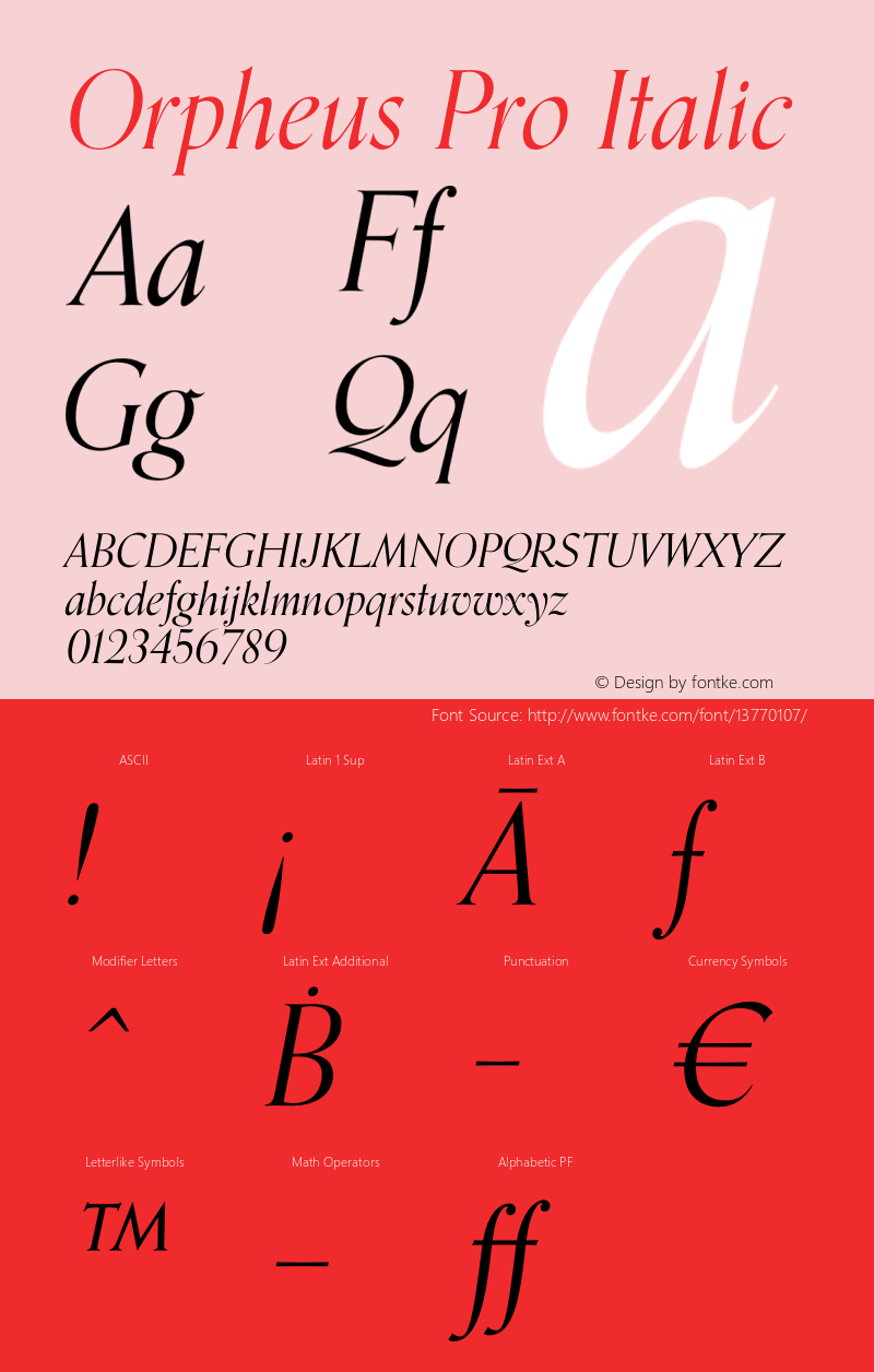 Orpheus Pro Italic Version 1.000 Font Sample