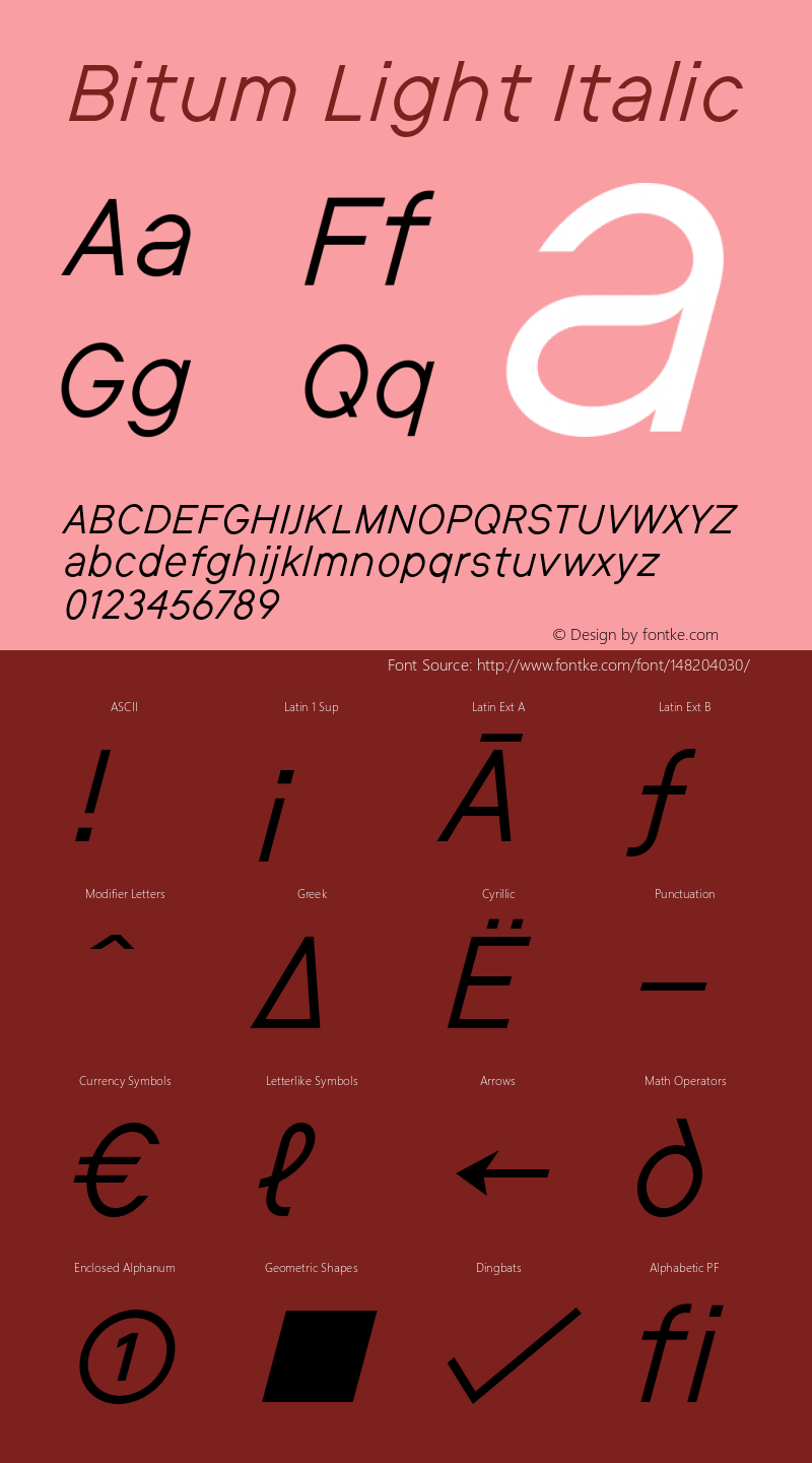 Bitum-LightItalic Version 1.000 | wf-rip DC20180930 Font Sample