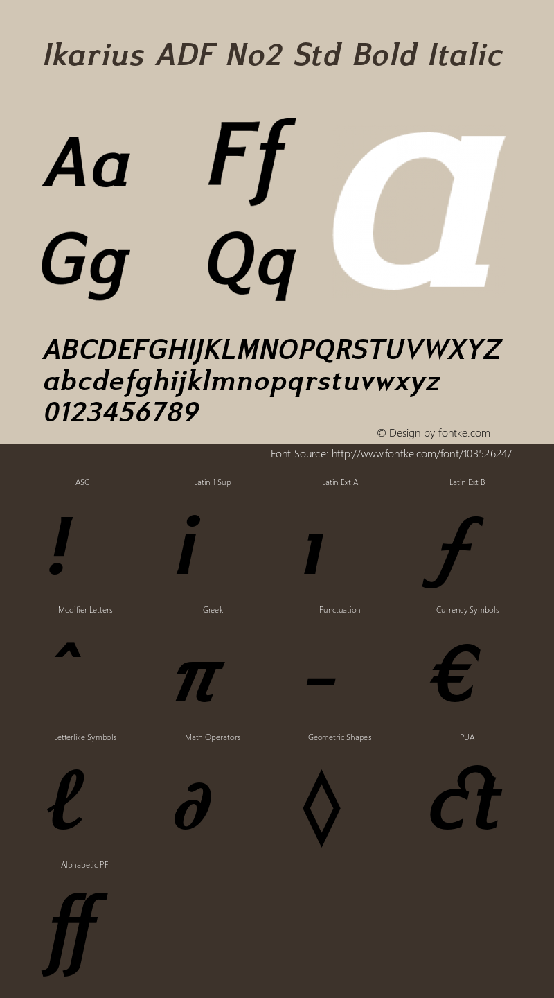 Ikarius ADF No2 Std Bold Italic Version 2.001;PS 1.005;hotconv 1.0.56;makeotf.lib2.0.21325 Font Sample