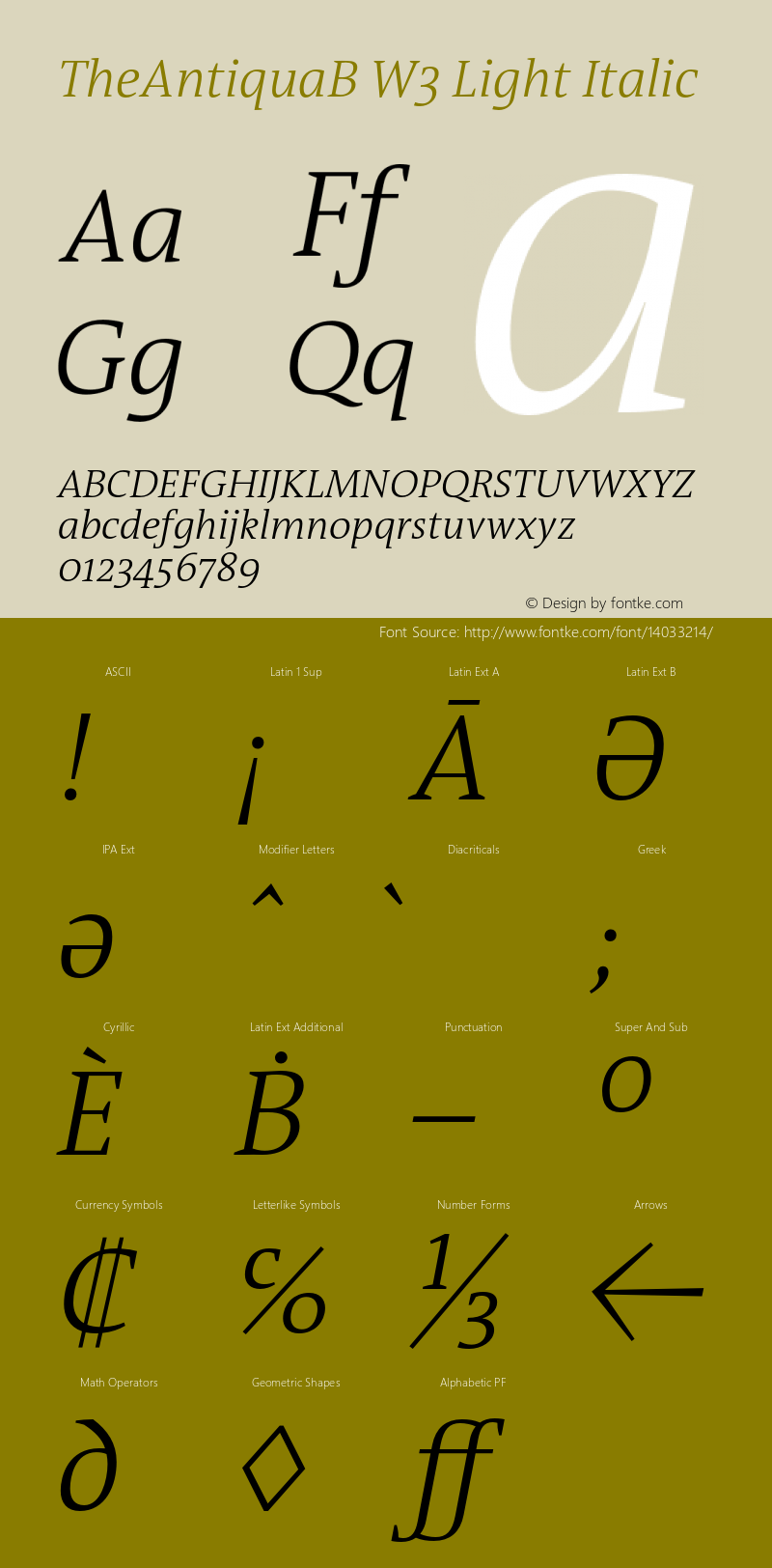 TheAntiquaB W3 Light Italic Version 1.72 Font Sample