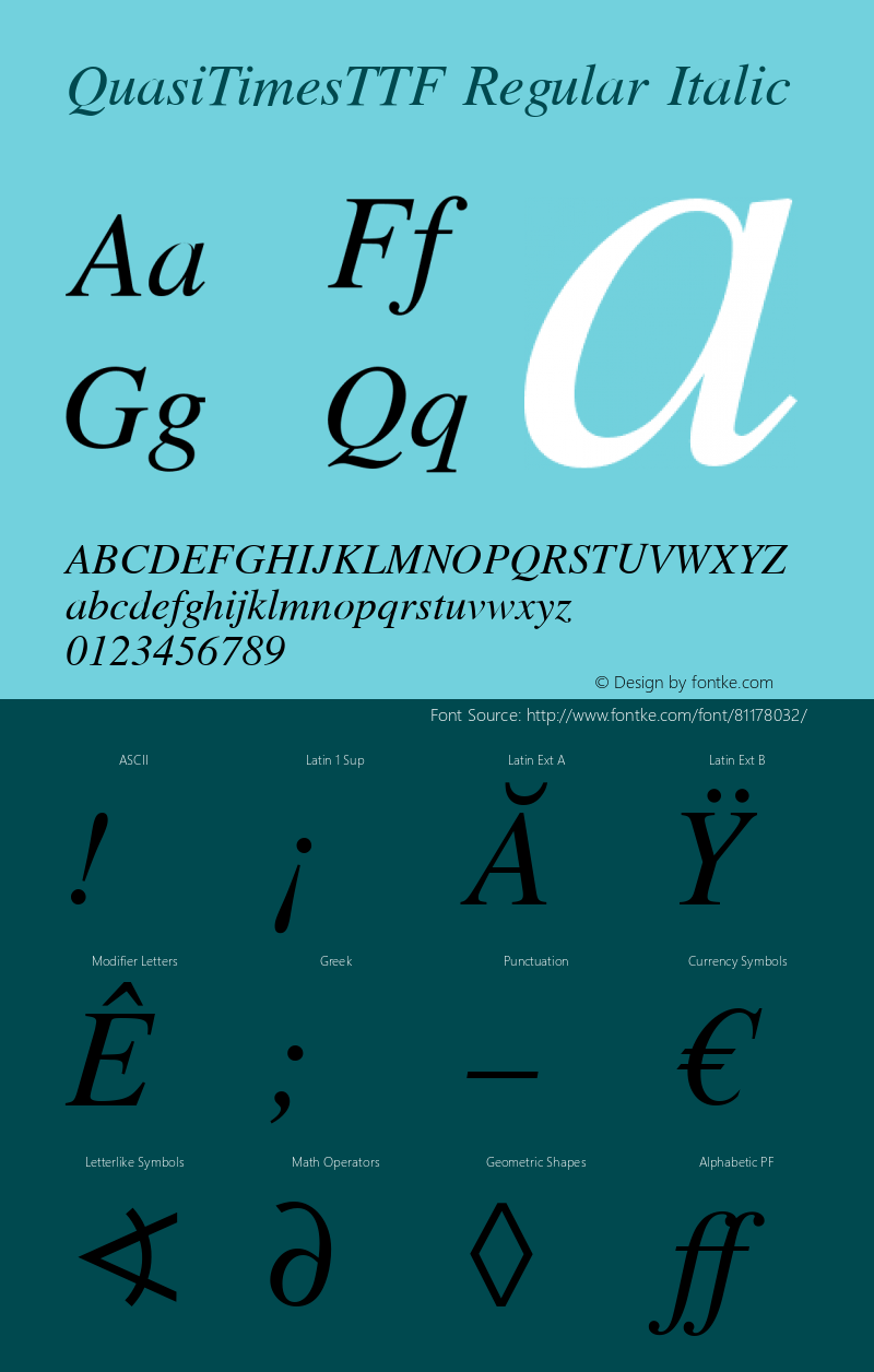 QuasiTimesTTF Regular Italic 1.07 Font Sample