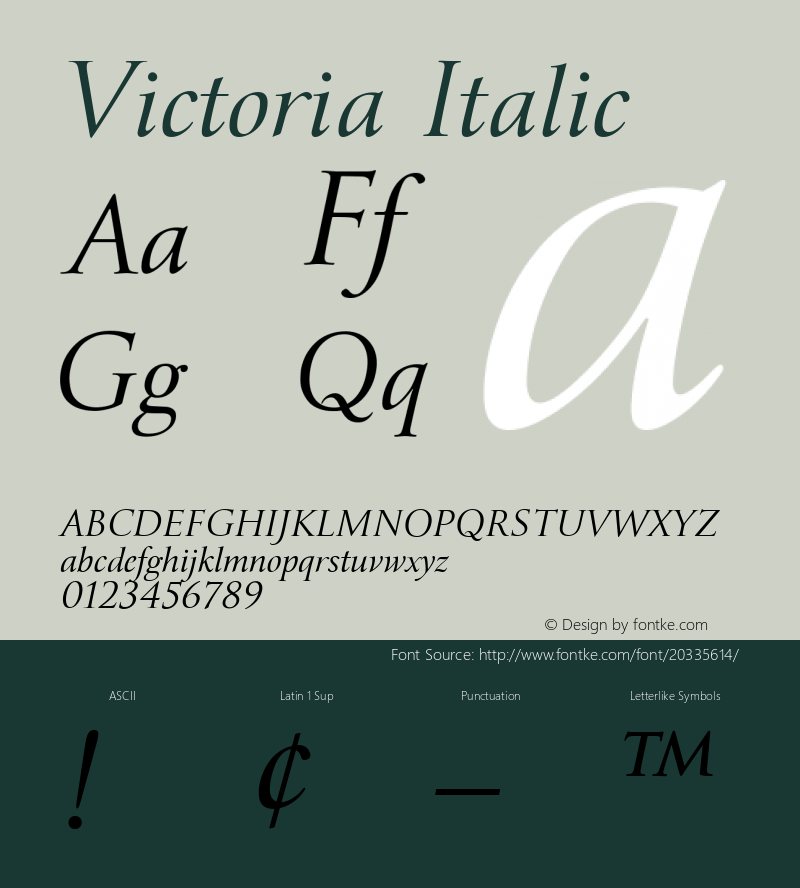 Victoria-Italic Version 1.001 Font Sample