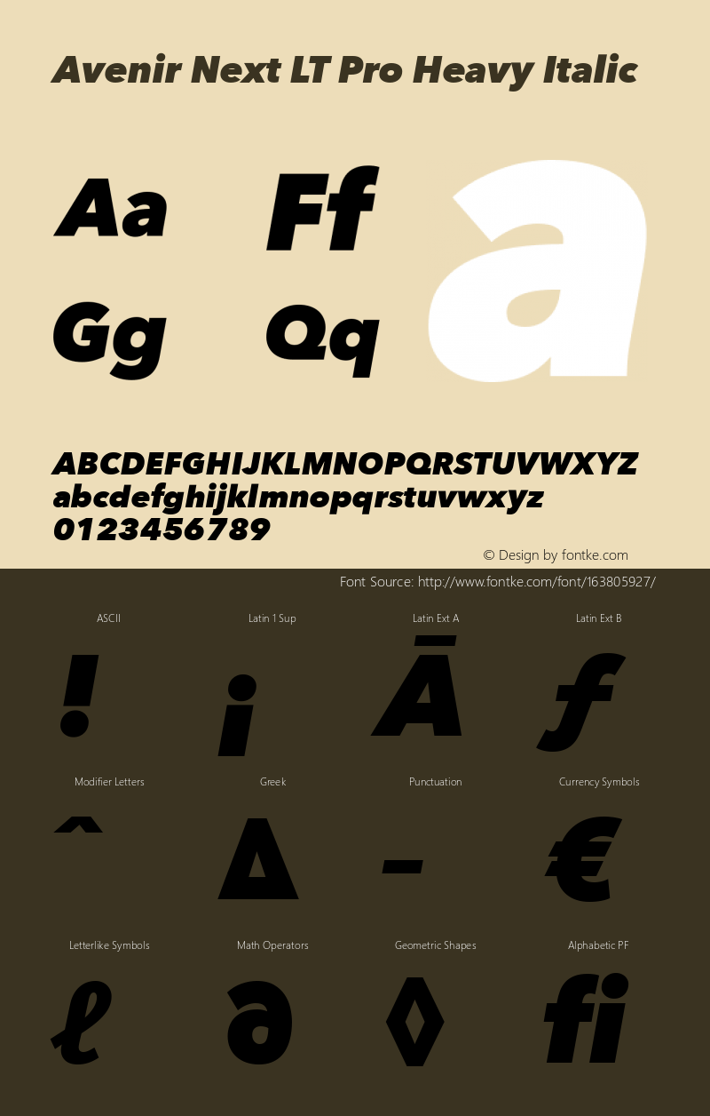 Avenir Next LT Pro Heavy Italic Version 1.100;PS 001.001;hotconv 1.0.38 Font Sample