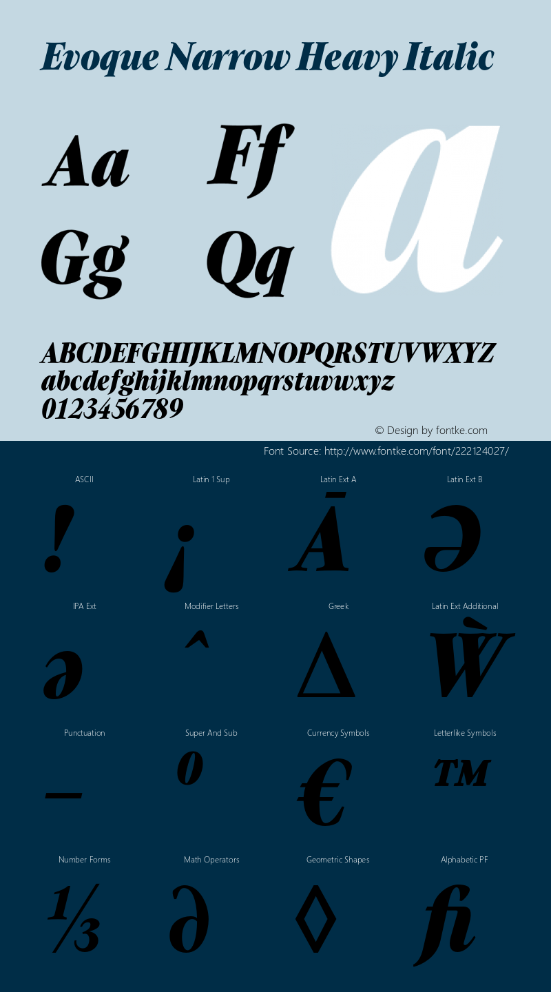 Evoque Narrow Heavy Italic Version 1.100;FEAKit 1.0图片样张