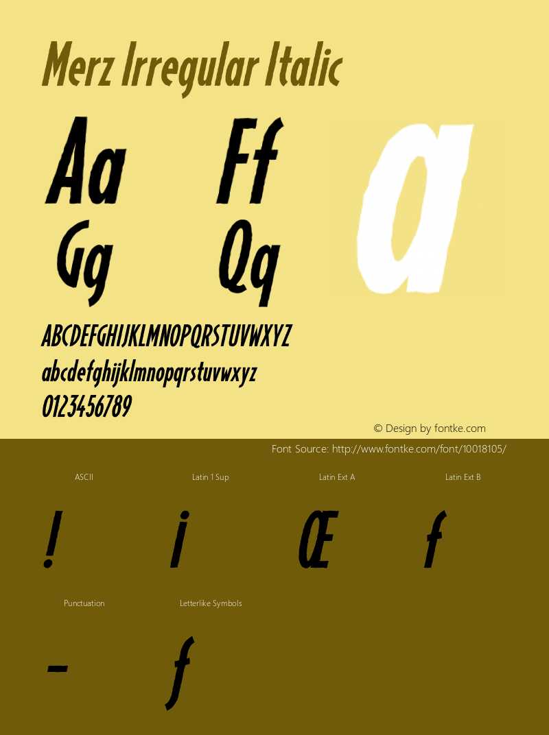 Merz Irregular Italic Version 1.00 Font Sample