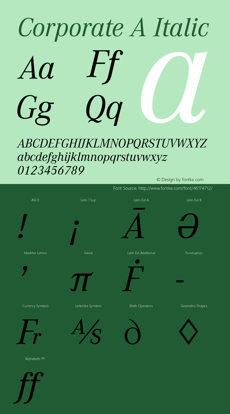 Corporate A Italic Version 1.00 Font Sample