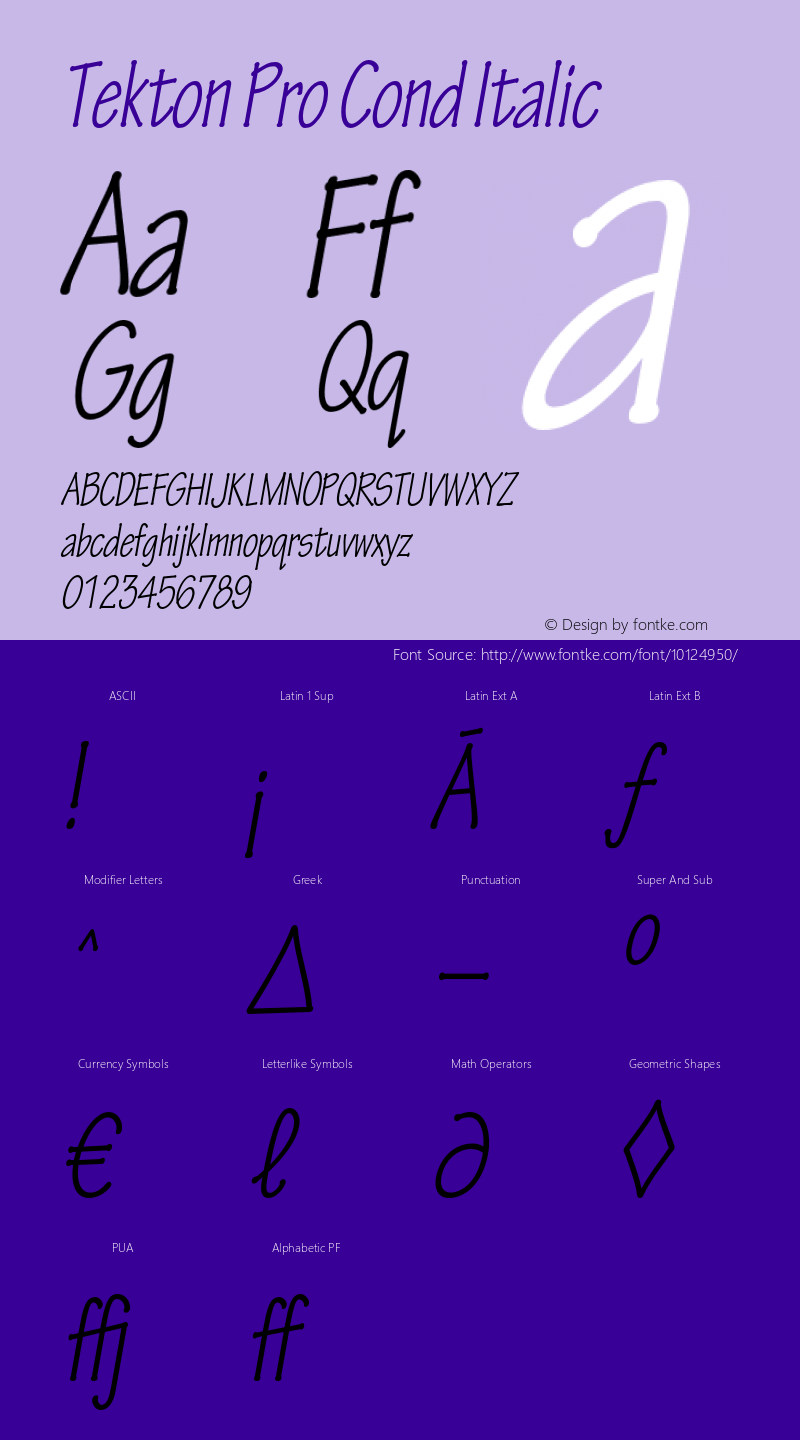 Tekton Pro Cond Italic OTF 1.005;PS 001.000;Core 1.0.23;hotunix 1.28 Font Sample