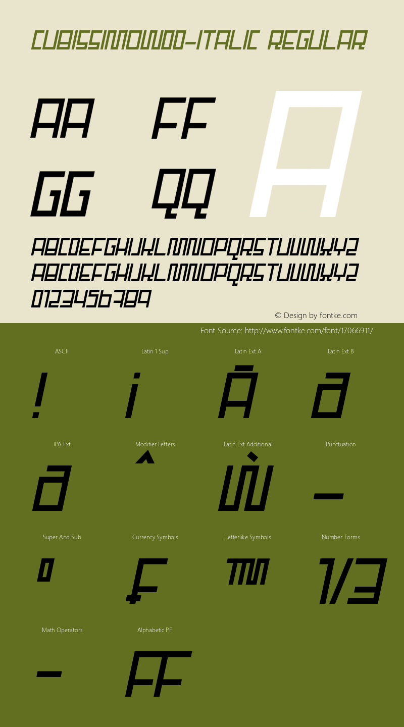 CubissimoW00-Italic Regular Version 1.10 Font Sample