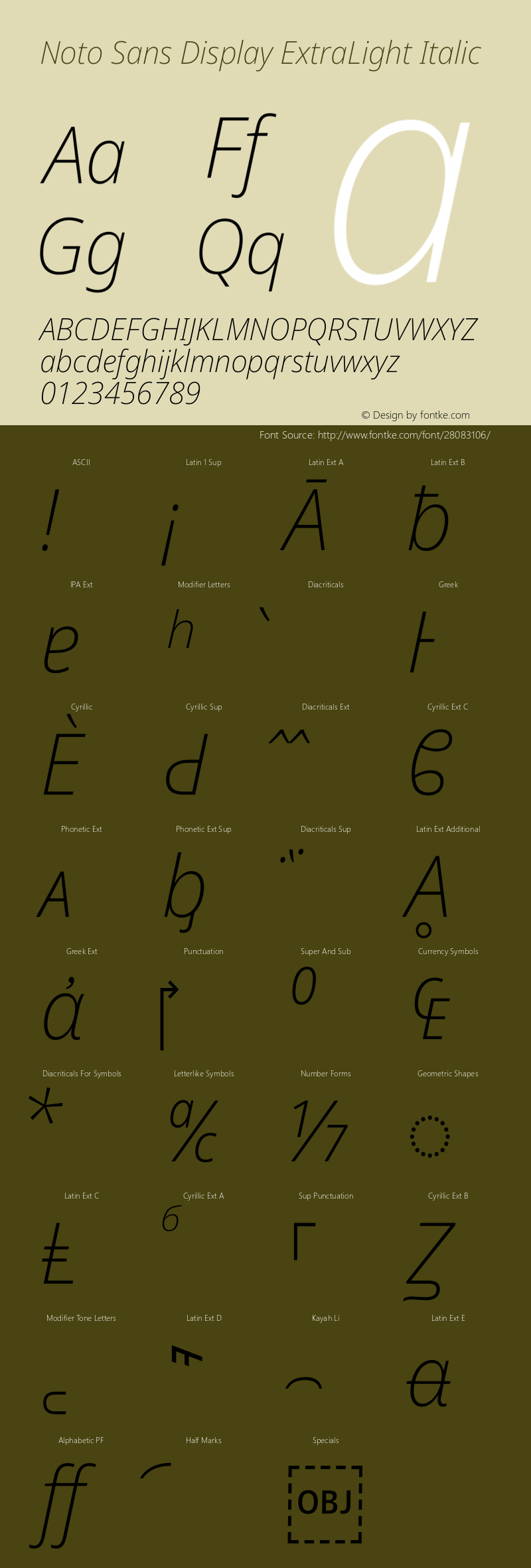 Noto Sans Display ExtraLight Italic Version 2.001 Font Sample