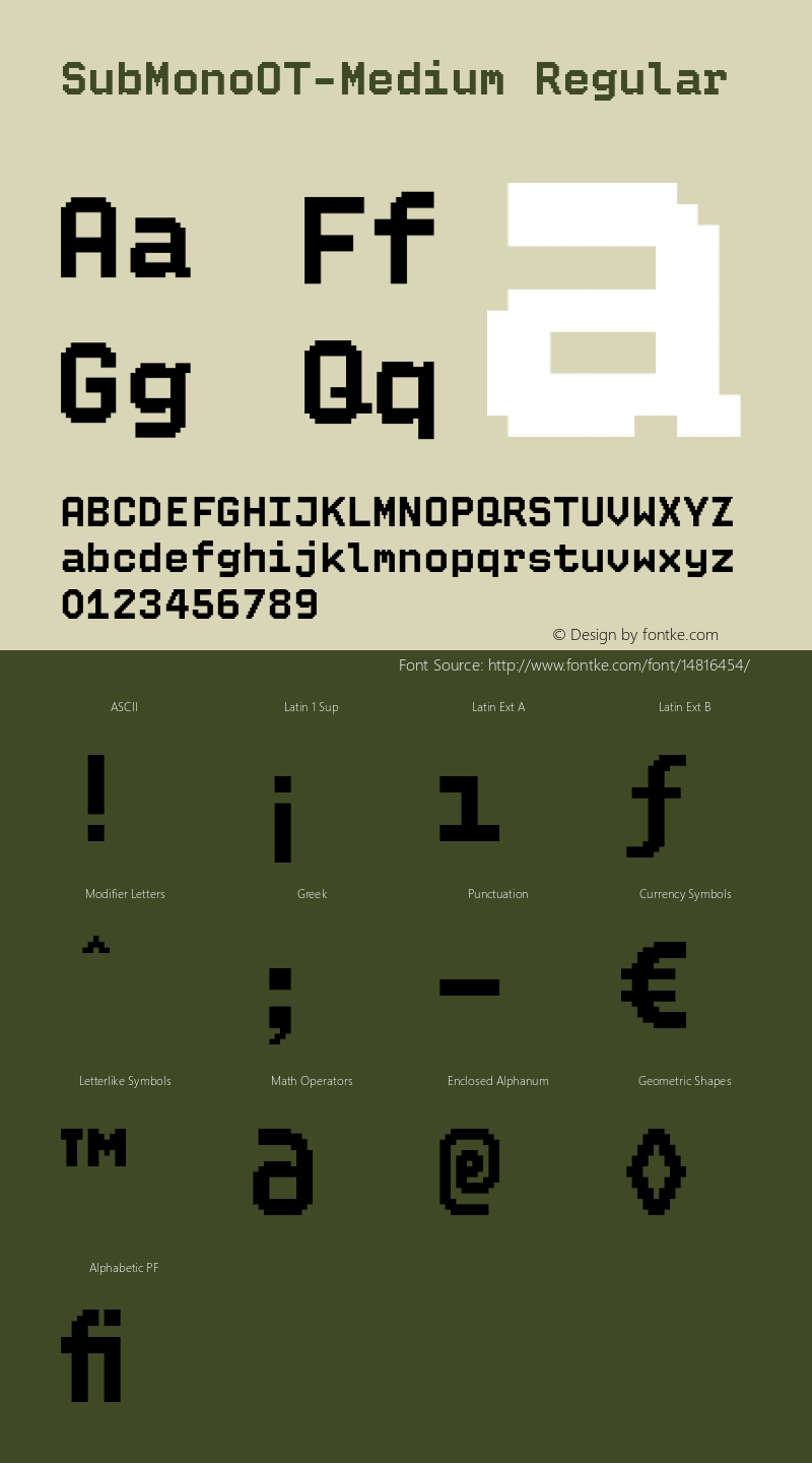 SubMonoOT-Medium Regular Version 7.504; 2010; Build 1004 Font Sample