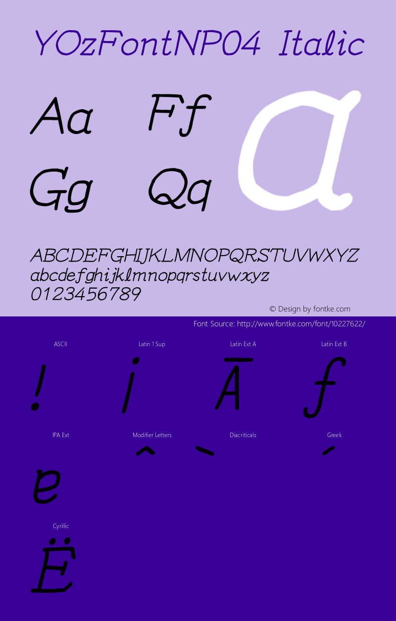 YOzFontNP04 Italic Version 12.12 Font Sample