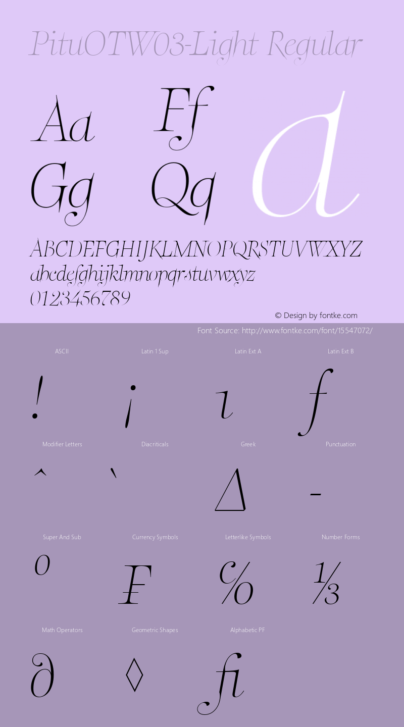 PituOTW03-Light Regular Version 7.504 Font Sample