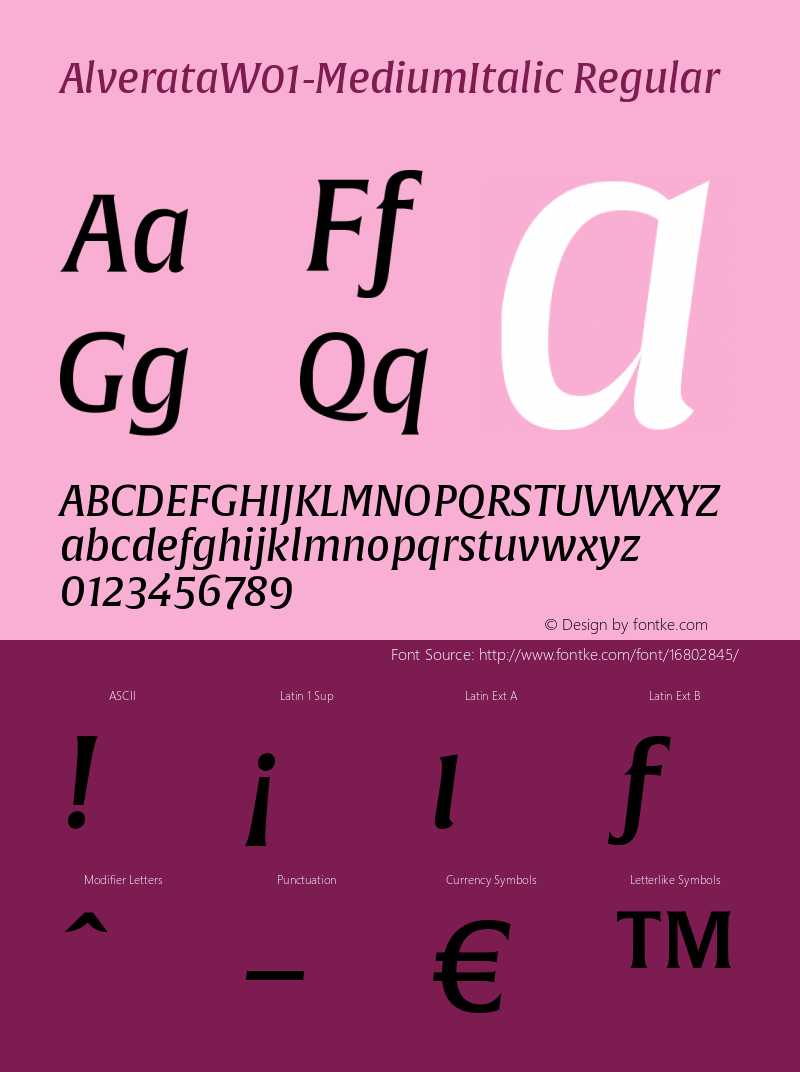 AlverataW01-MediumItalic Regular Version 1.10 Font Sample