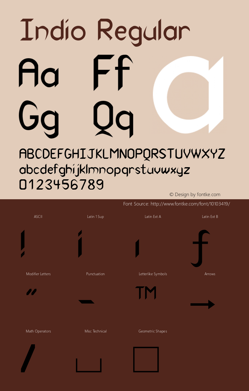 Indio Regular Converted from c:\windows\fontfact\INDIO.FF1 by ALLTYPE Font Sample