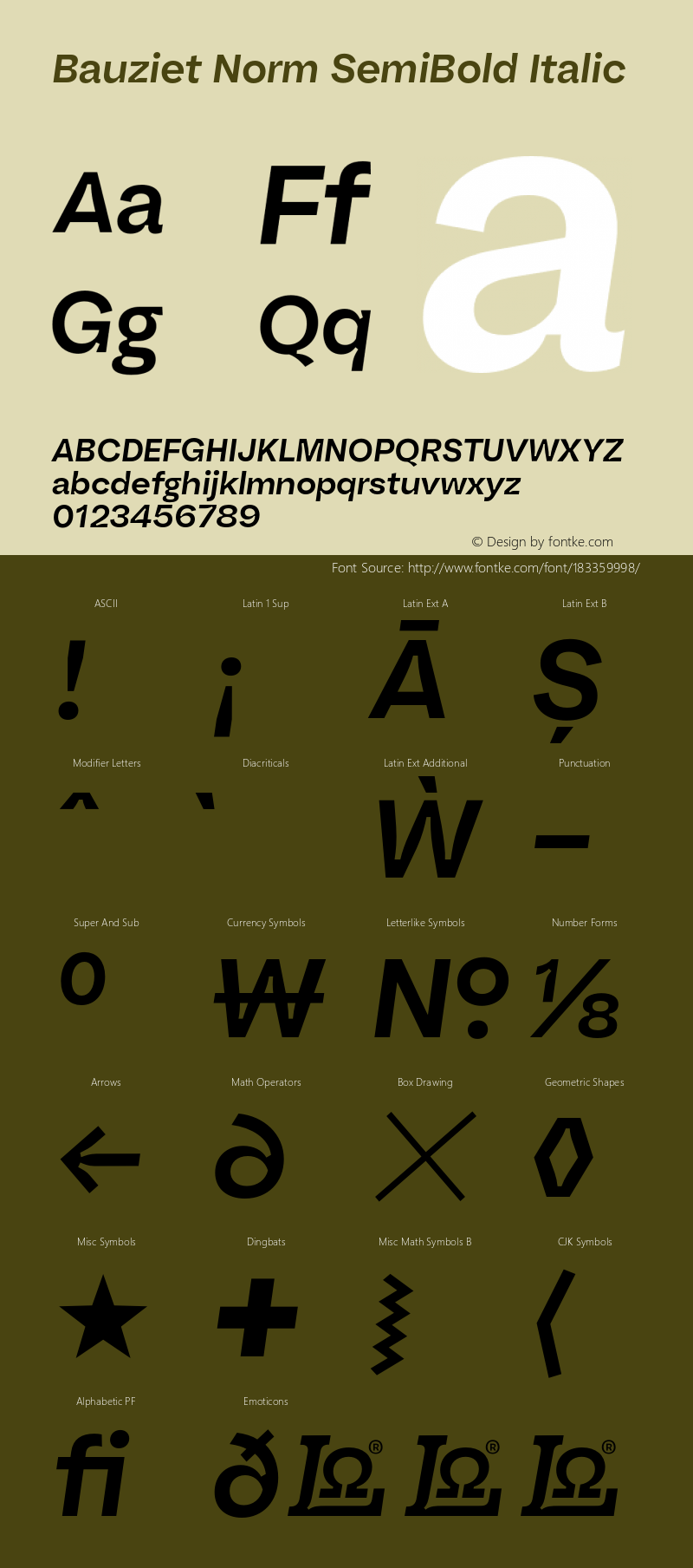 Bauziet Norm SemiBold Italic Version 1.000;hotconv 1.0.109;makeotfexe 2.5.65596图片样张