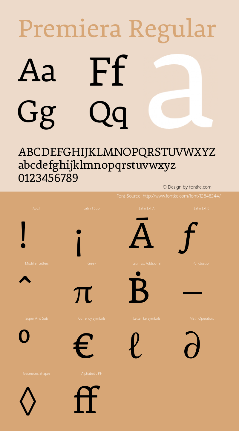 Premiera Regular Version 2.008 Font Sample