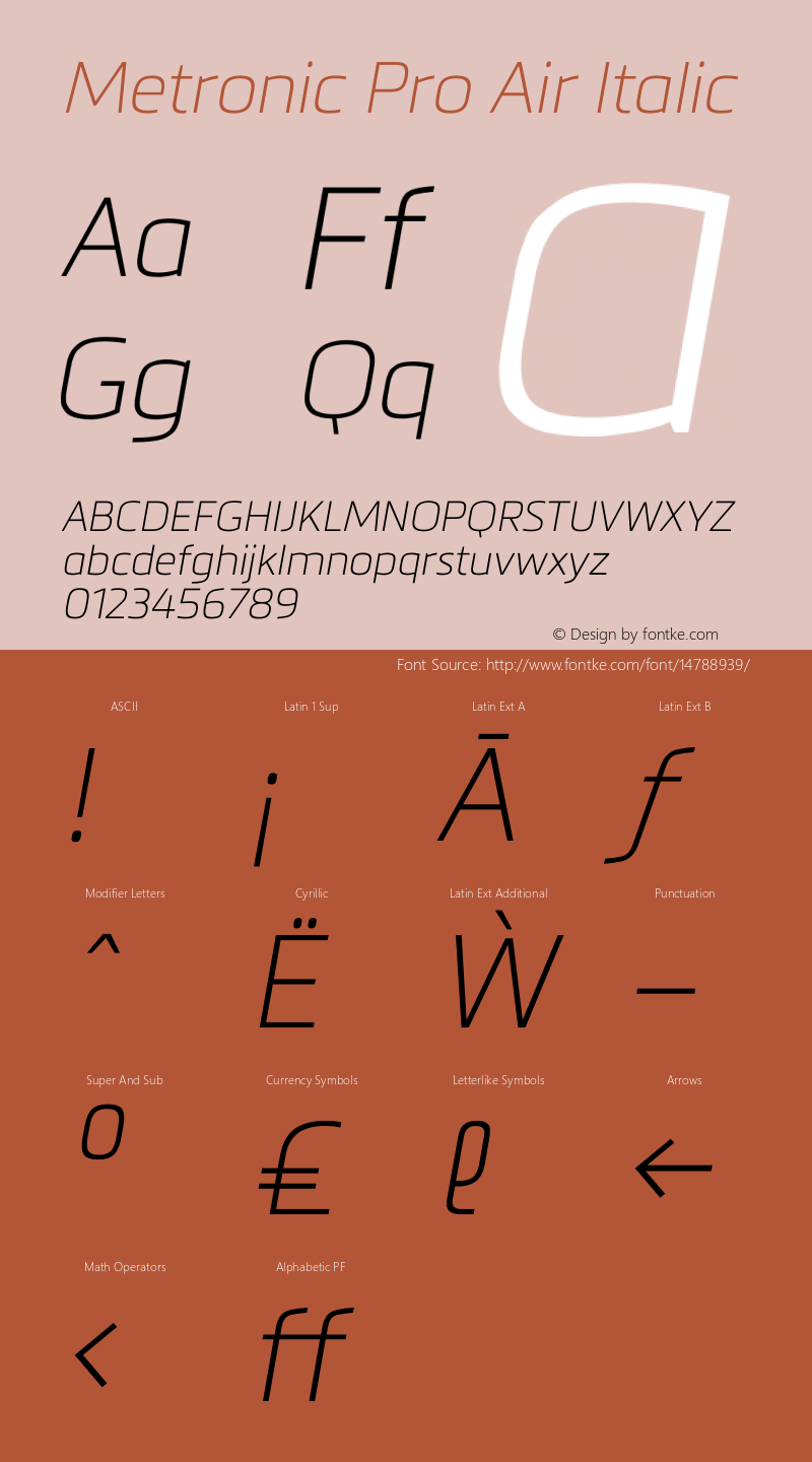 Metronic Pro Air Italic Version 2.000 Font Sample