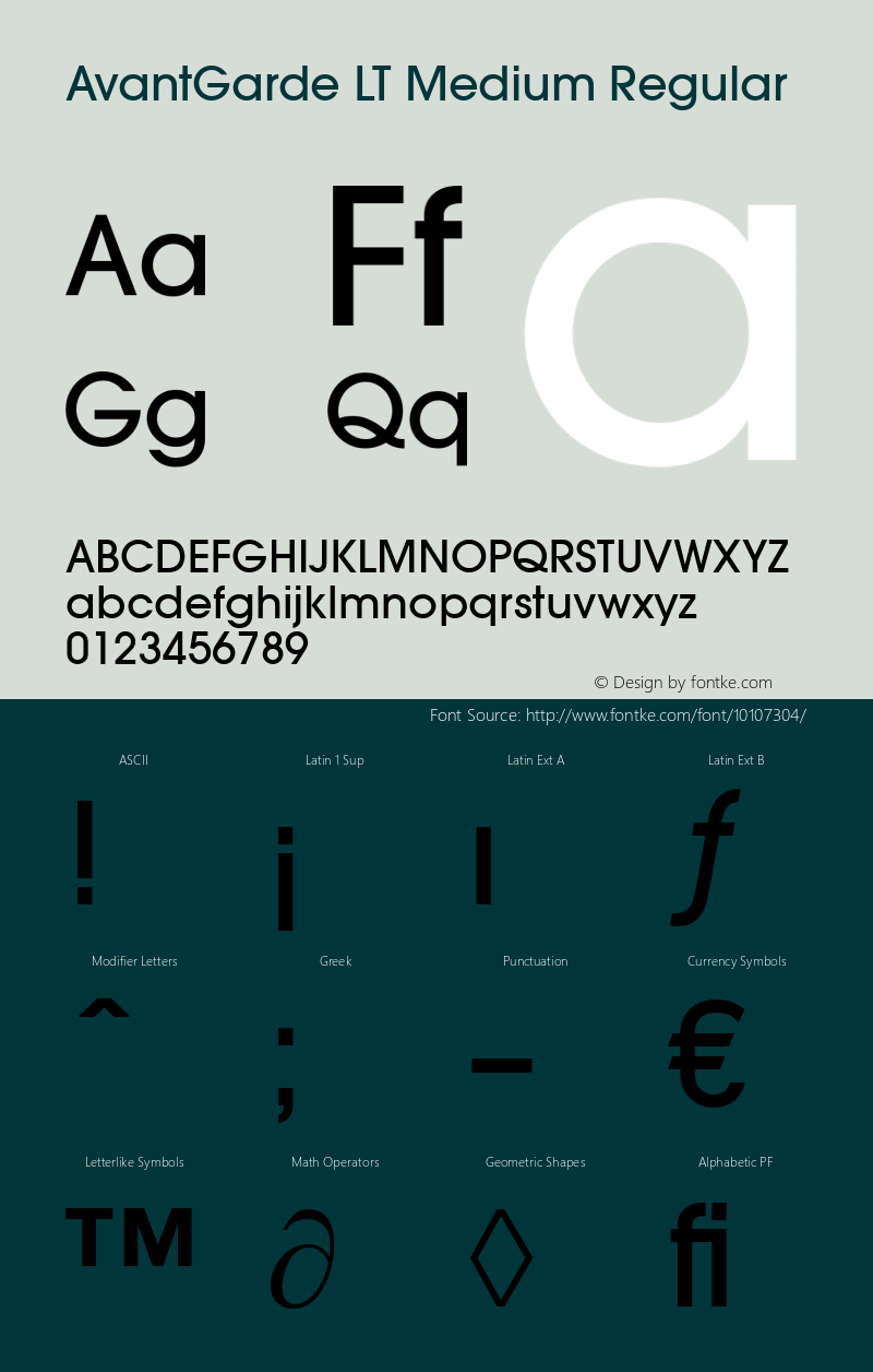 AvantGarde LT Medium Regular Version 6.1; 2002 Font Sample