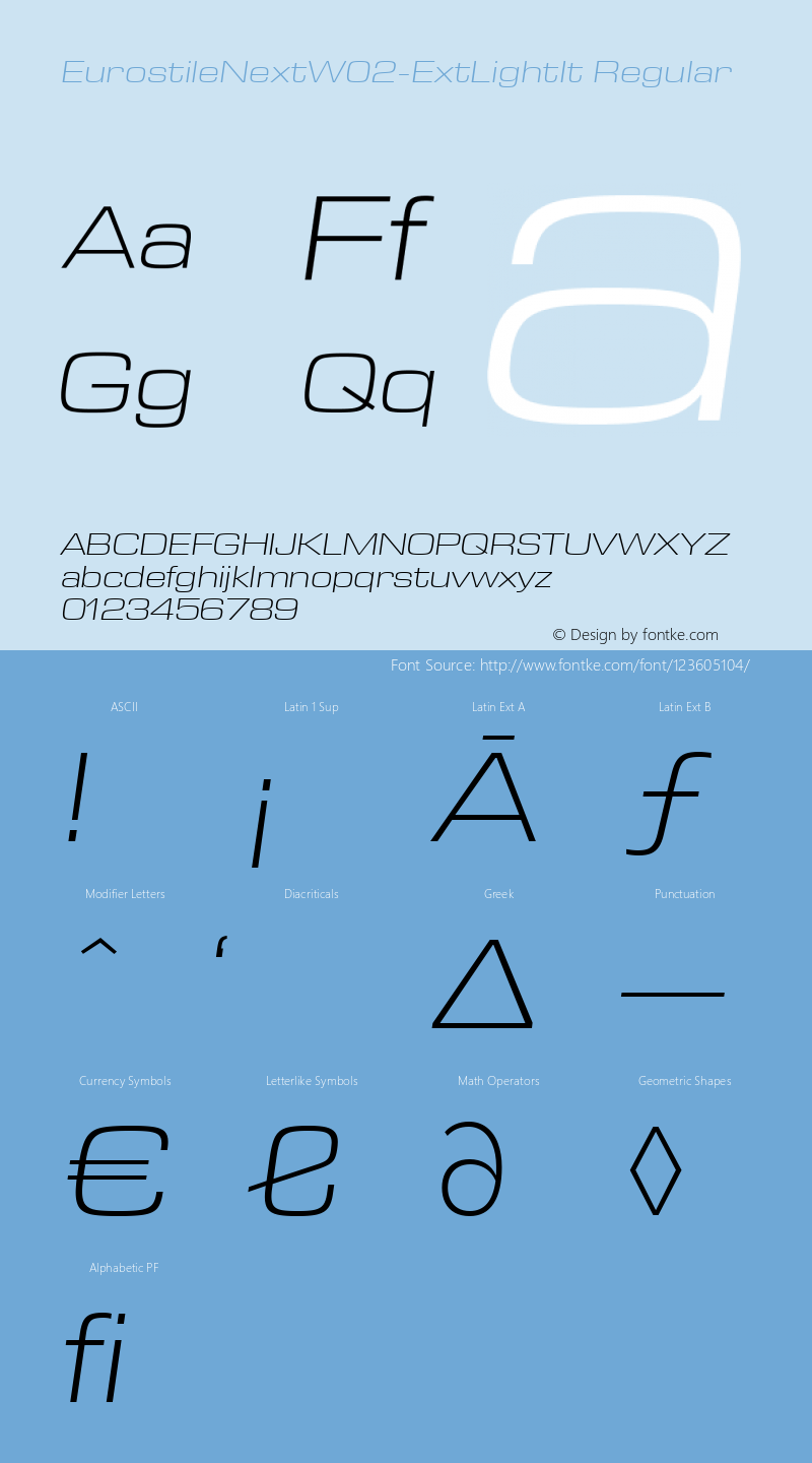 Eurostile Next W02 Ext Light It Version 1.00 Font Sample