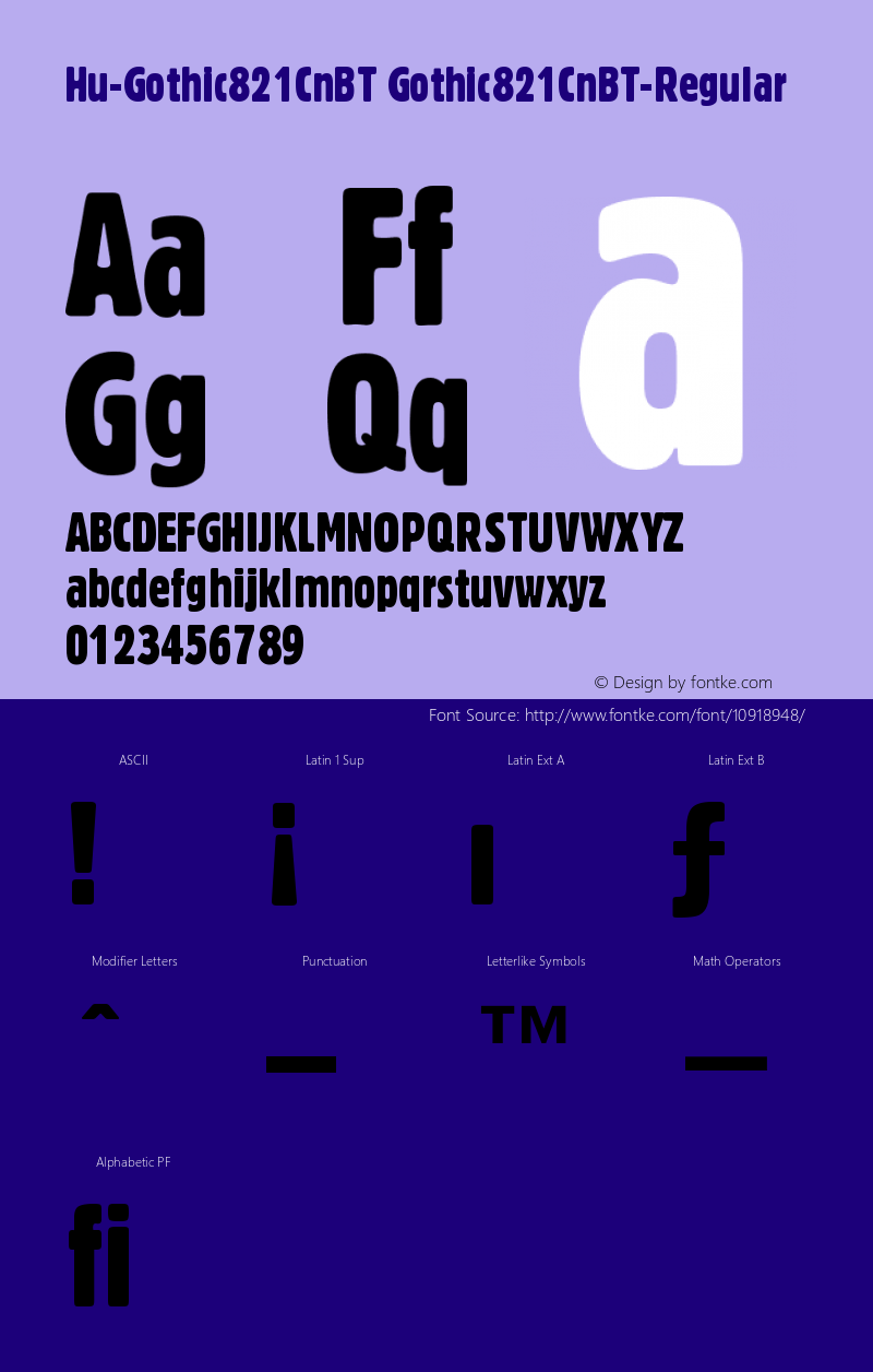 Hu-Gothic821CnBT Gothic821CnBT-Regular Version 001.000 Font Sample