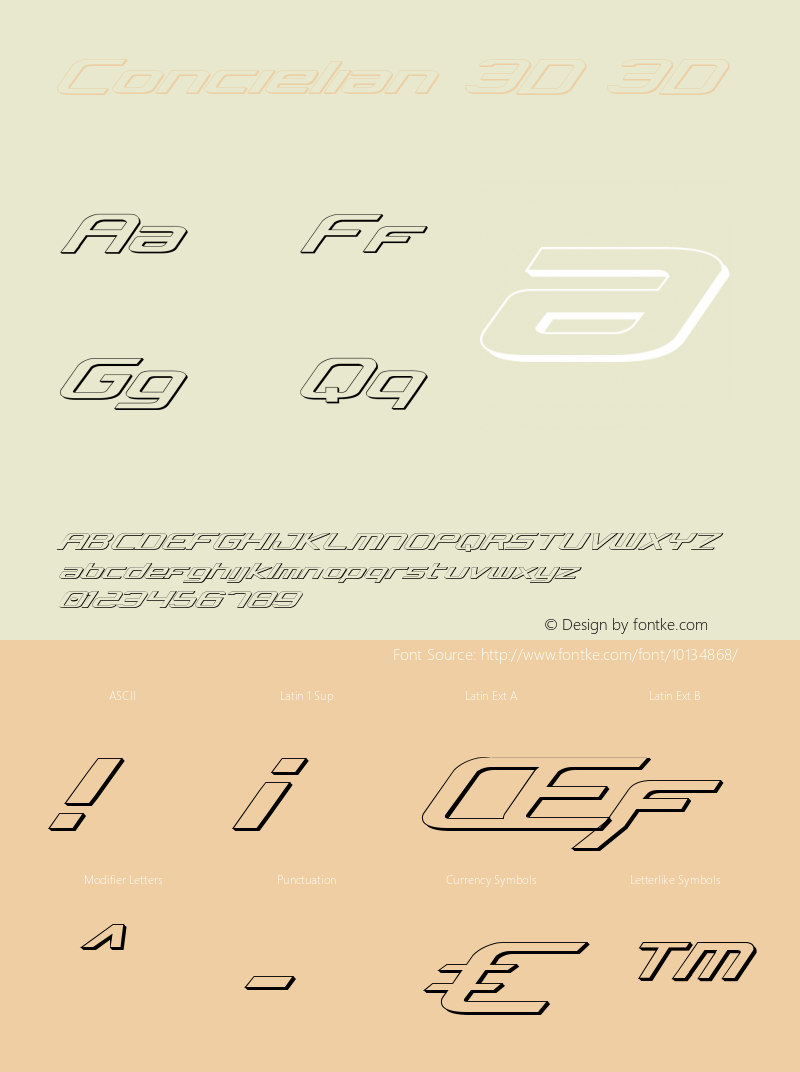 Concielian 3D 3D Version 2.0; 2003; initial release Font Sample