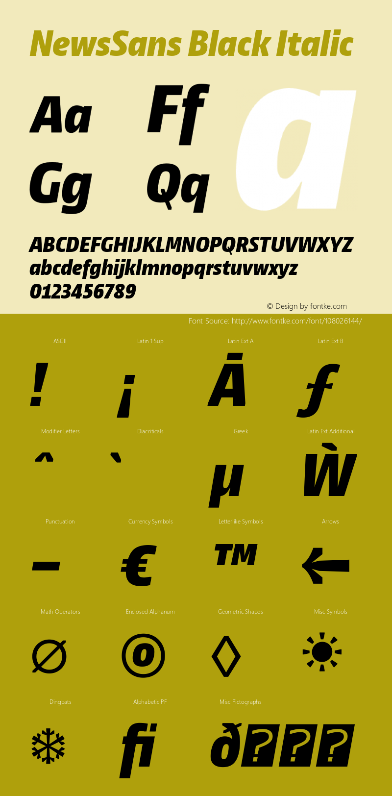 NewsSans Black Italic Version 1.100 Font Sample