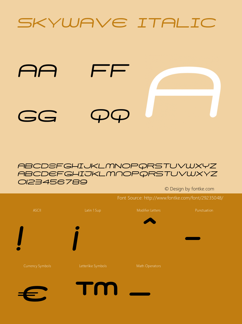 Skywave Italic Version 1.000;PS 001.000;hotconv 1.0.88;makeotf.lib2.5.64775 Font Sample