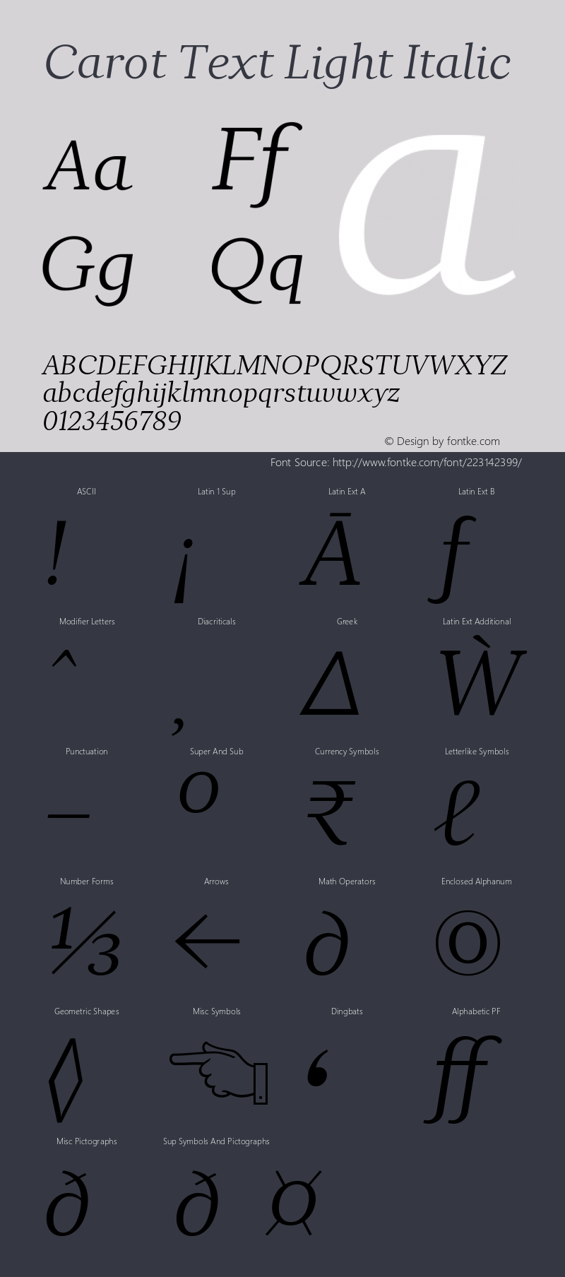 Carot Text Light Italic Version 1.000图片样张