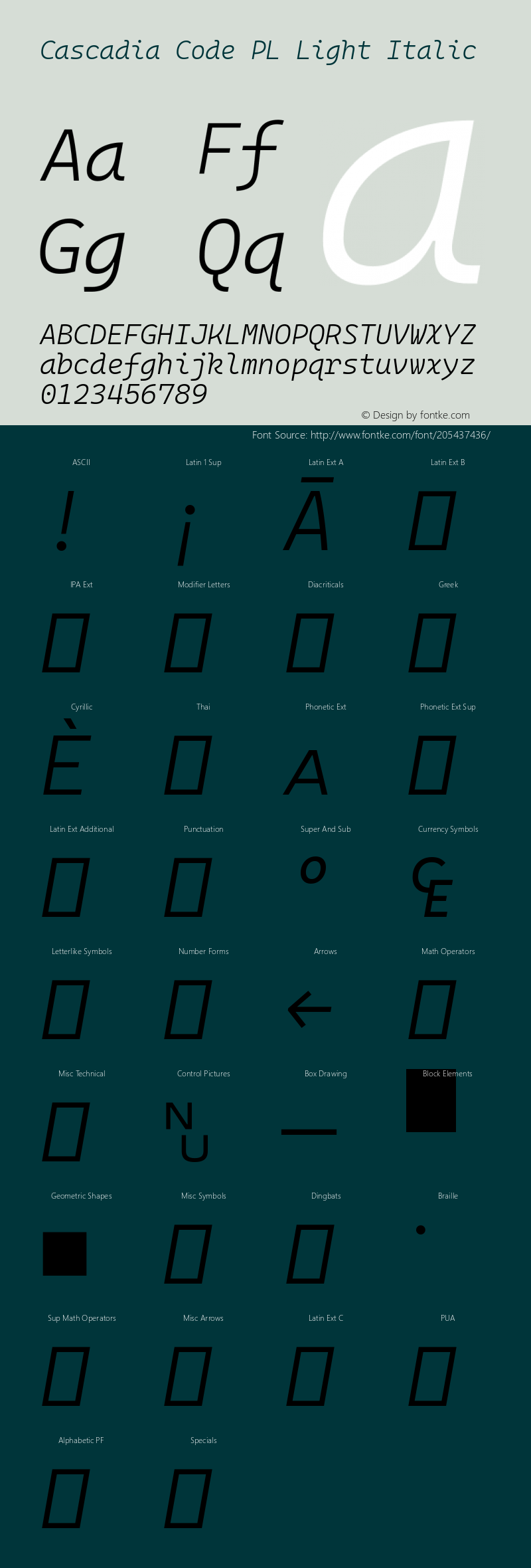 Cascadia Code PL Light Italic Version 2111.001; ttfautohint (v1.8.4)图片样张