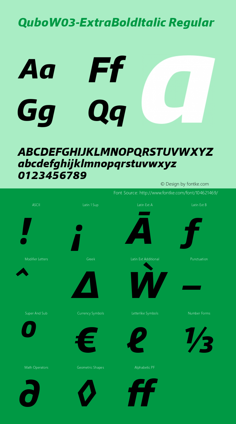 Qubo W03 ExtraBold Italic Version 1.00 Font Sample