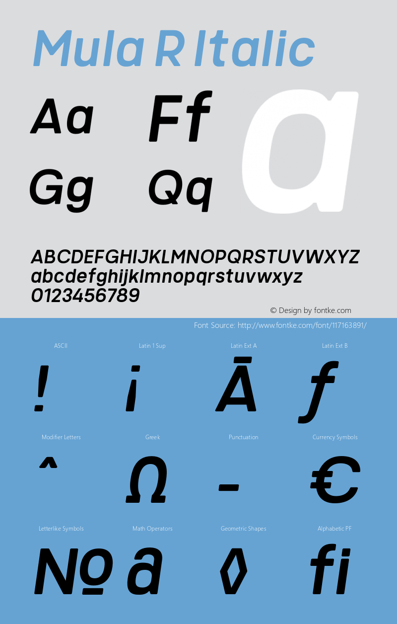 MulaR-Italic Version 1.000 Font Sample