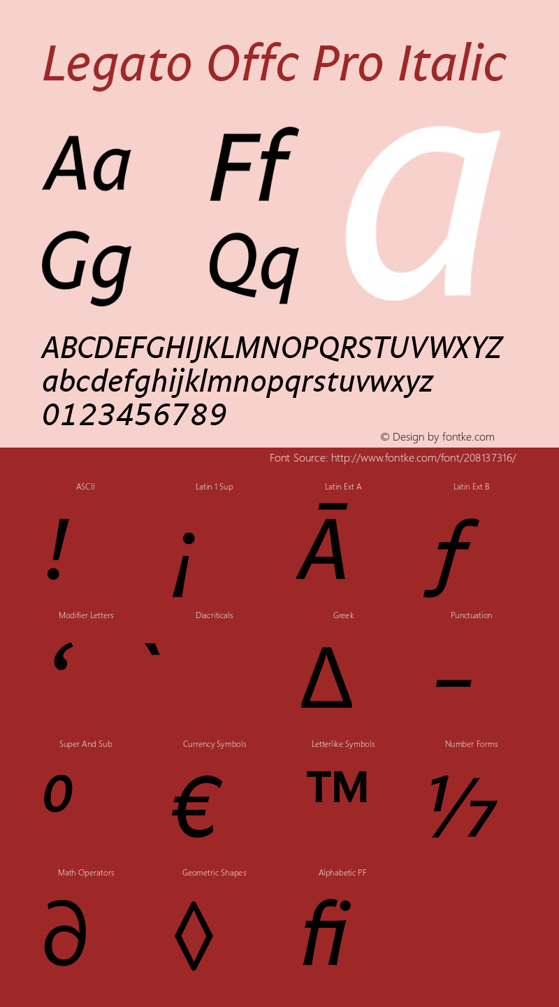 Legato Offc Pro Italic Version 7.504; 2012; Build 1020图片样张