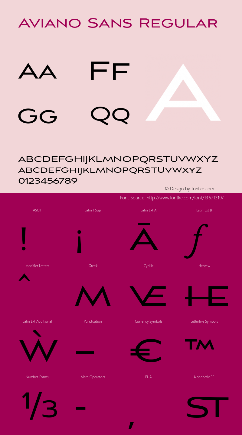 Aviano Sans Regular Version 1.000 2009 initial release Font Sample