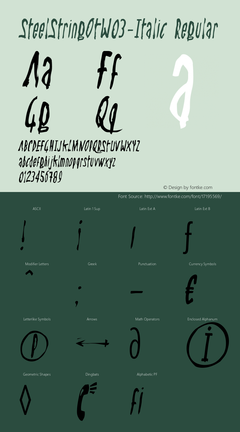 SteelStringOTW03-Italic Regular Version 7.504 Font Sample