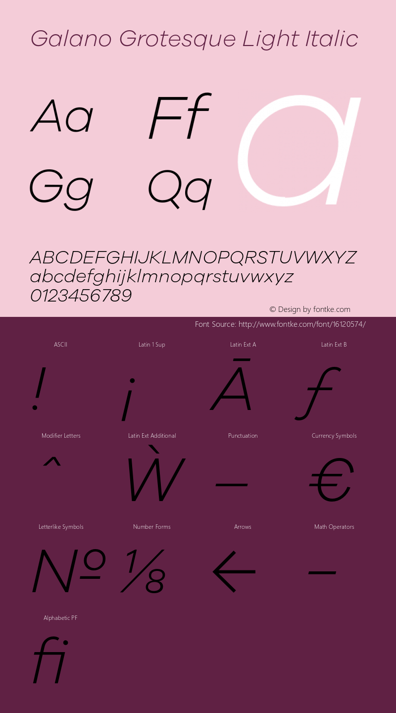 Galano Grotesque Light Italic Version 1.000;PS 001.001;hotconv 1.0.56 Font Sample