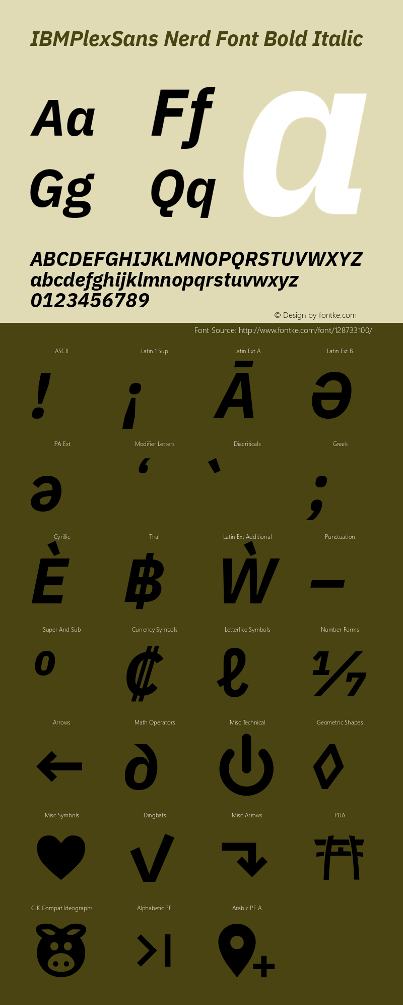 IBM Plex Sans Bold Italic Nerd Font Complete Version 3.2 Font Sample