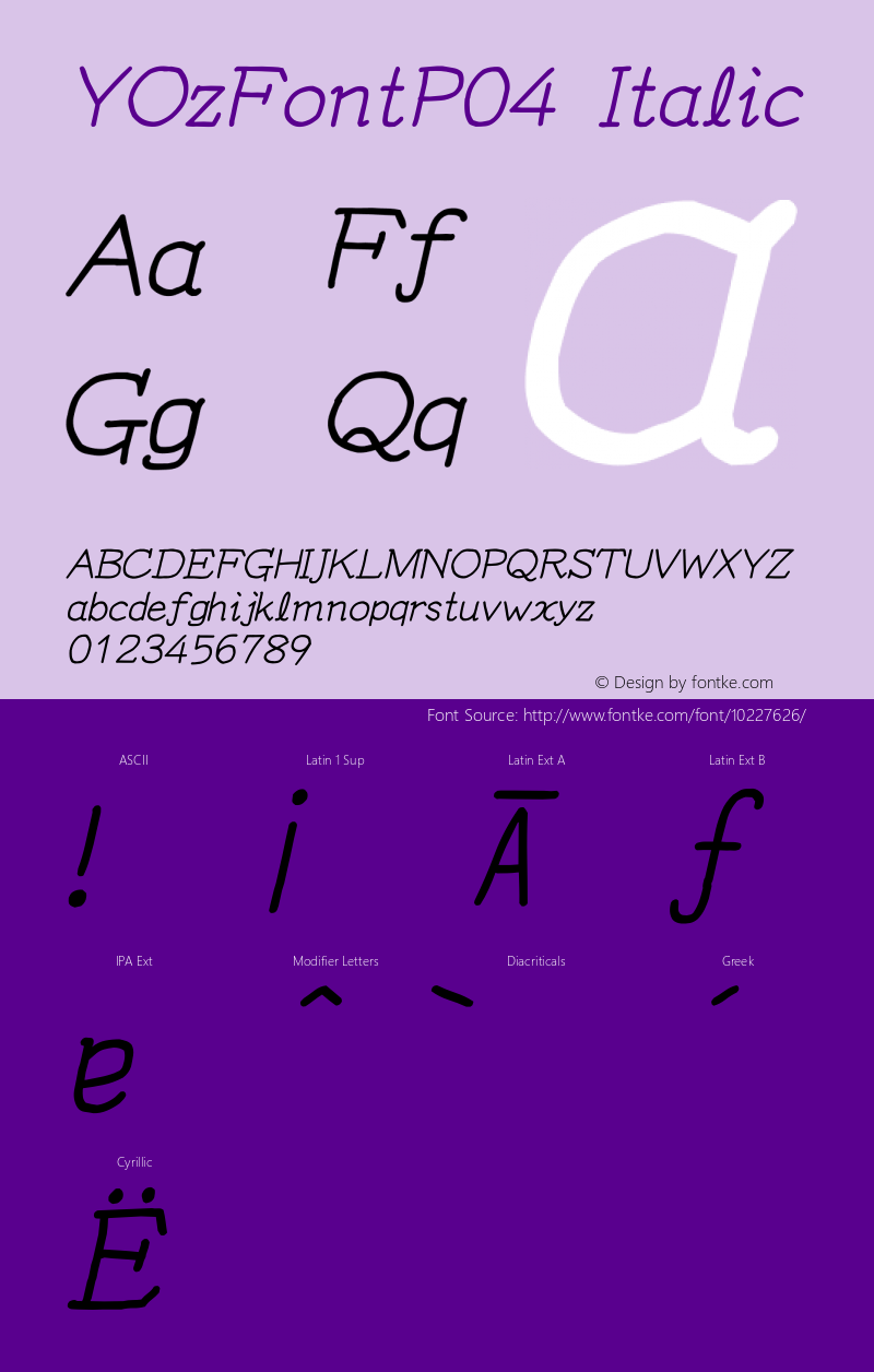 YOzFontP04 Italic Version 12.12 Font Sample