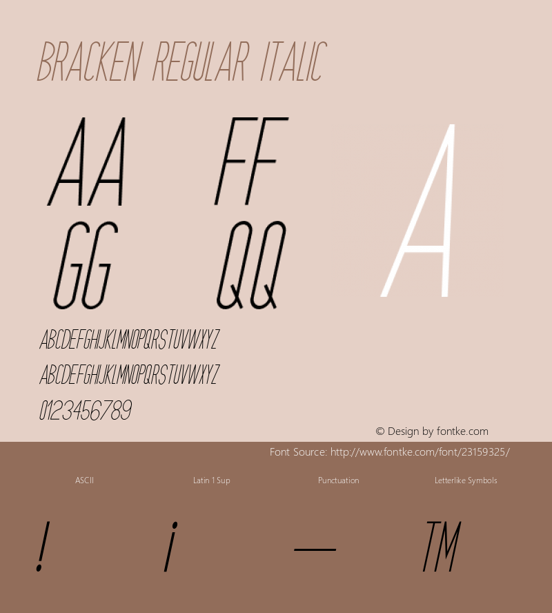 Bracken Regular Italic Version 1.000;PS 001.000;hotconv 1.0.88;makeotf.lib2.5.64775 Font Sample