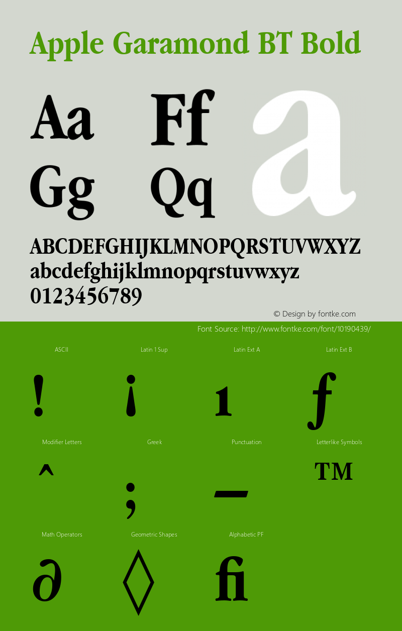 Apple Garamond BT Bold 4 Mar 1991 Font Sample