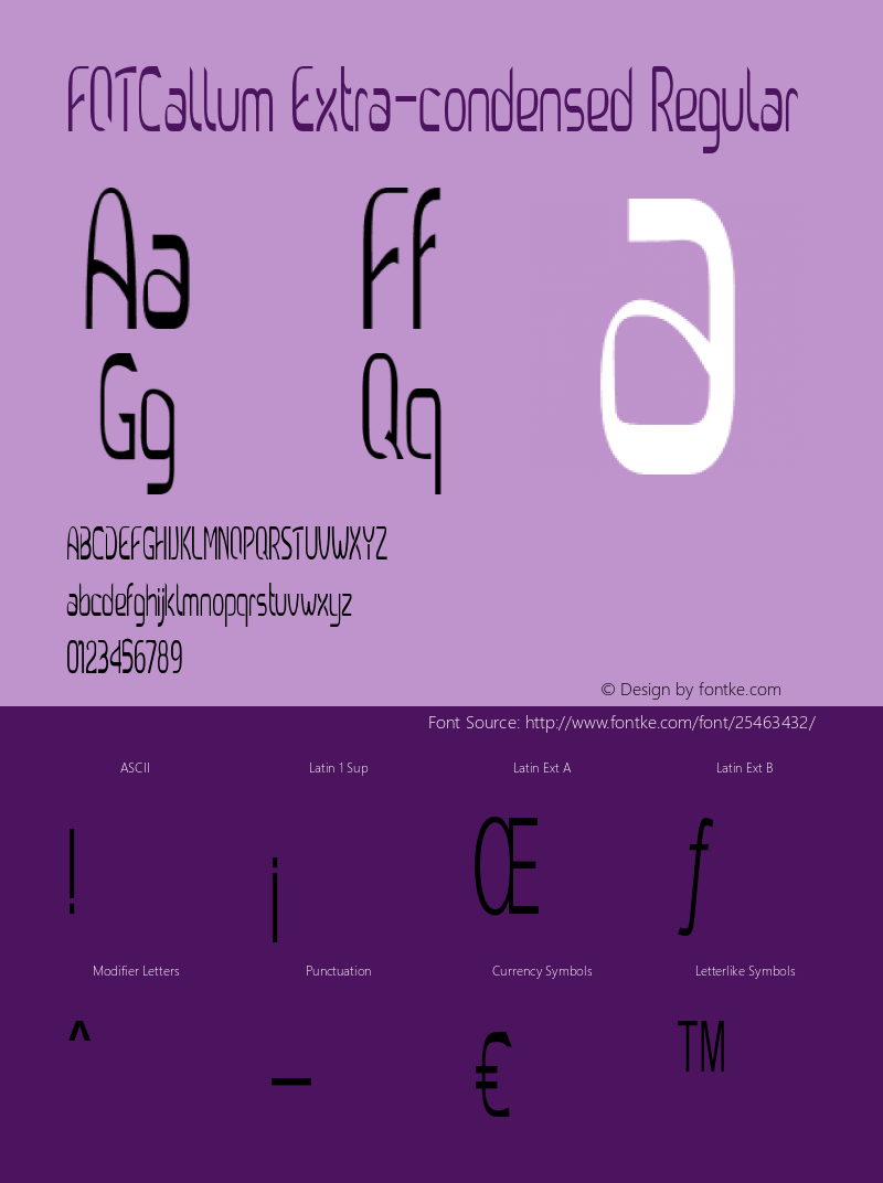 FOTCallum-ExtracondensedRegular Version 1.000 Font Sample