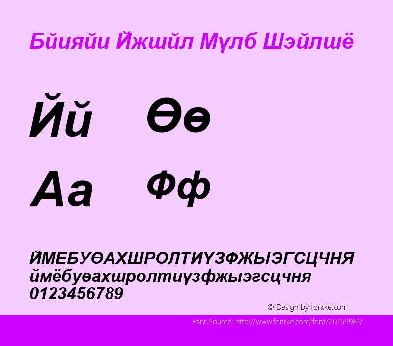 Danzan Arial Bold Italic Version 1.1 - November 1992 Font Sample