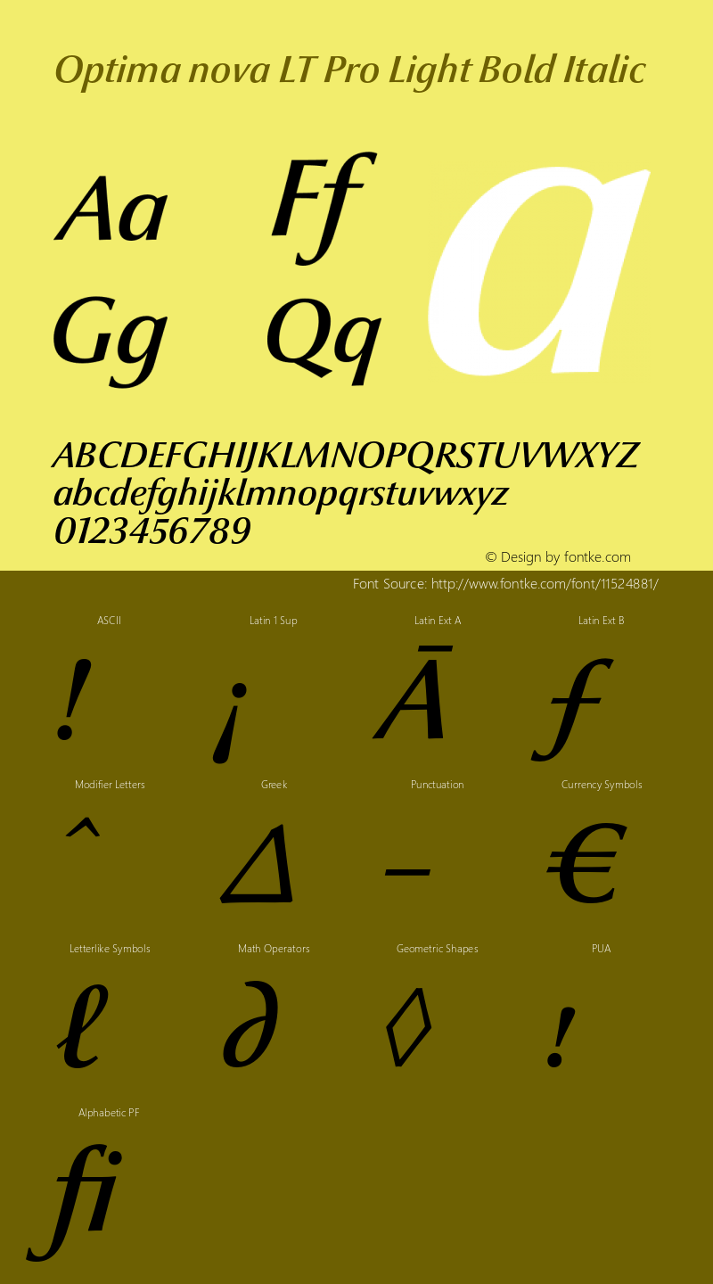 Optima nova LT Pro Light Bold Italic Version 1.200;PS 001.002;hotconv 1.0.38 Font Sample