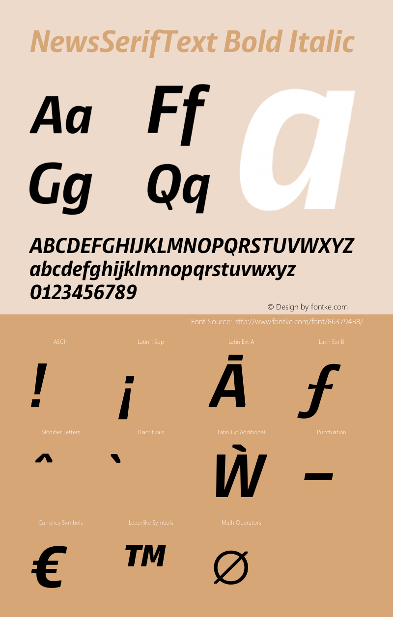 NewsSerifText Bold Italic Version 1.100 Font Sample