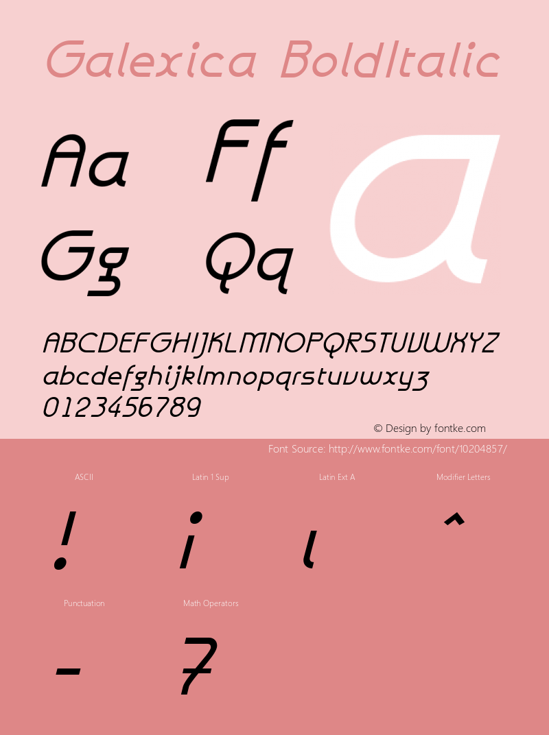 Galexica BoldItalic Macromedia Fontographer 4.1.3 7/9/96 Font Sample