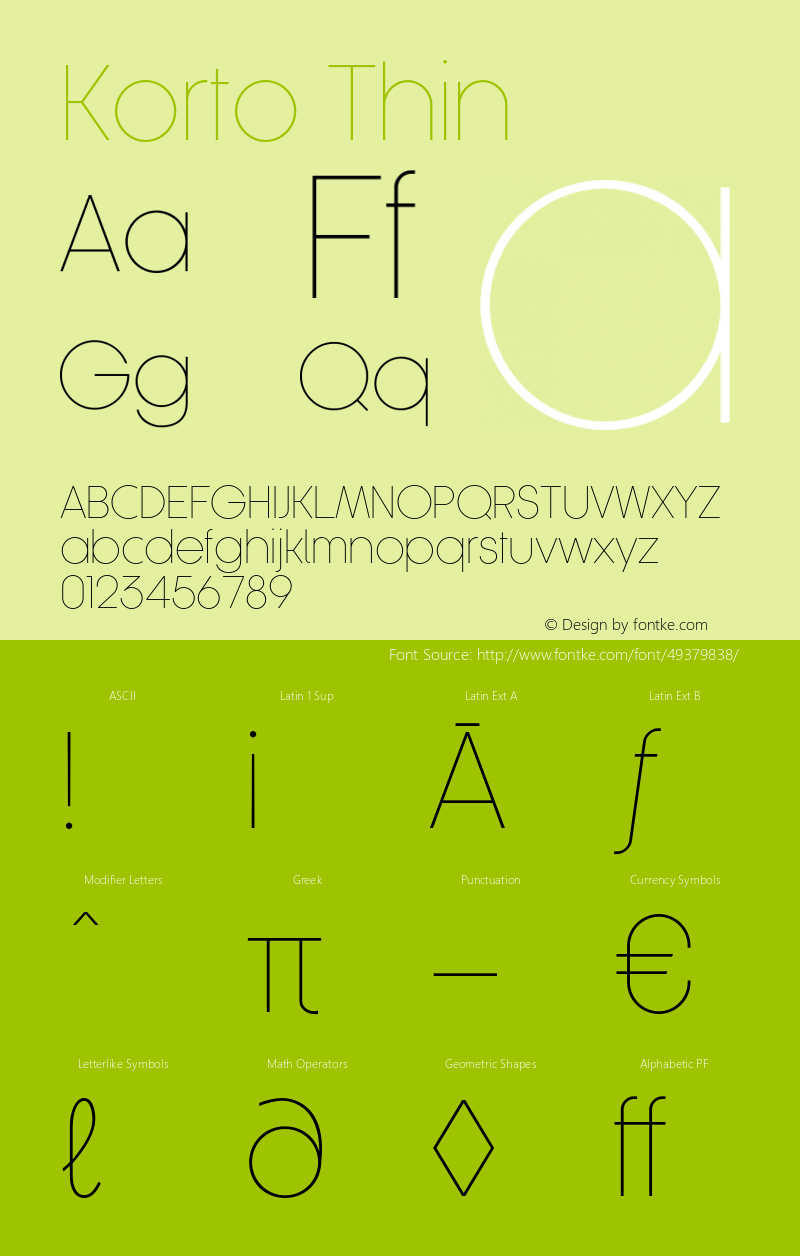 Korto-Thin Version 1.00 Font Sample