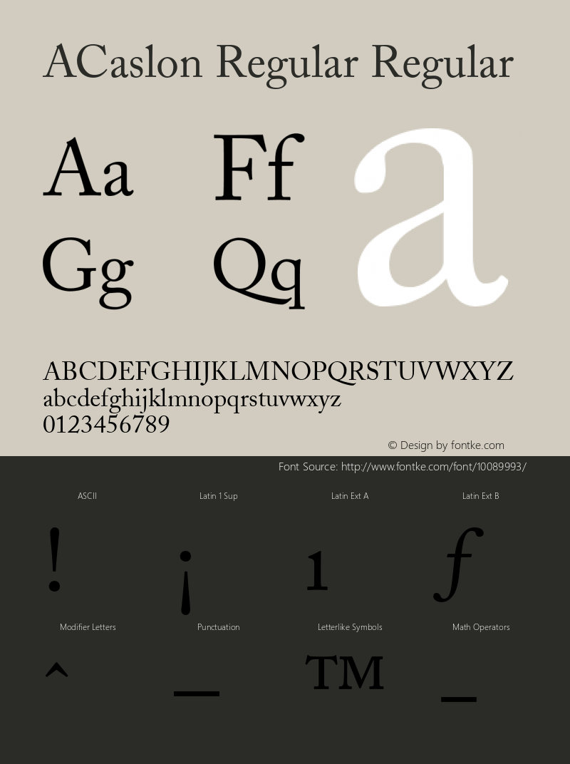 ACaslon Regular Regular V.1.0 Font Sample