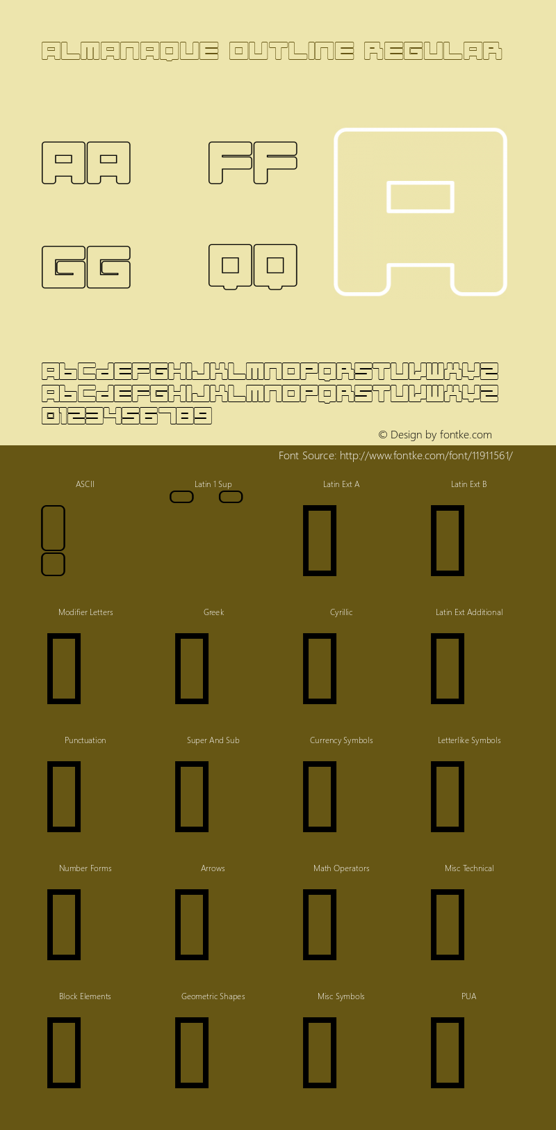 Almanaque Outline Regular Macromedia Fontographer 4.1.5 1/28/02 Font Sample